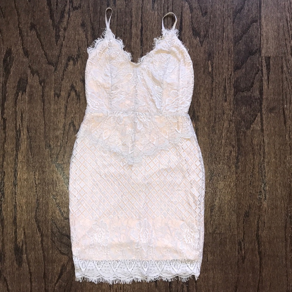 Baby pink ivory lace mini dress